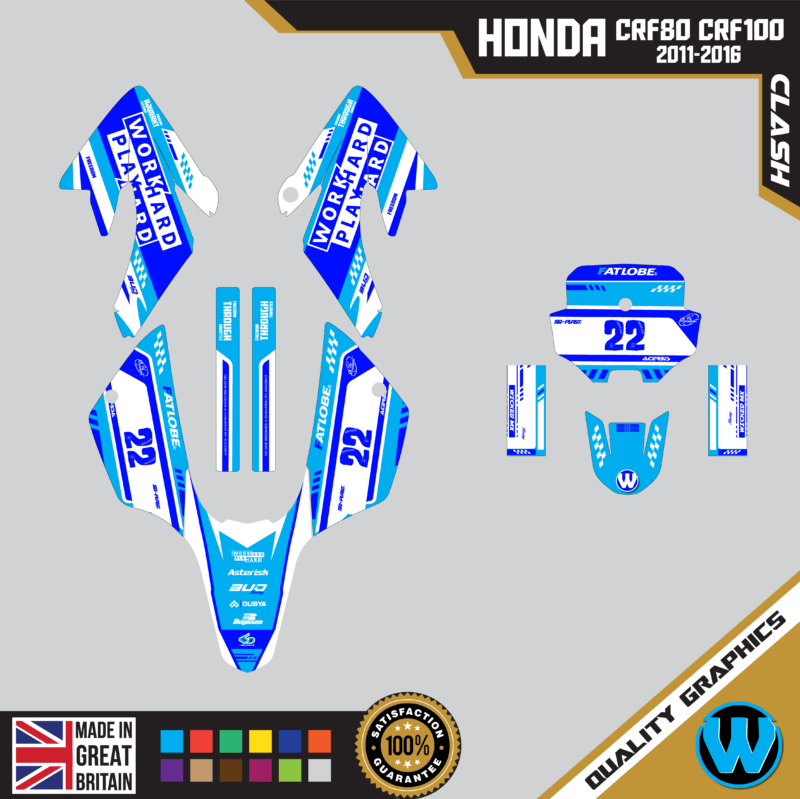 Honda CRF80 CRF100 2011 &#8211; 2016 Motocross Graphics |  MX Decals Kit Clash Blue