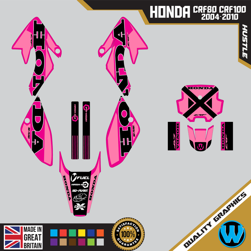 Honda CRF80 CRF100 2004 &#8211; 2010 Motocross Graphics |  MX Decals Kit Hustle Pink