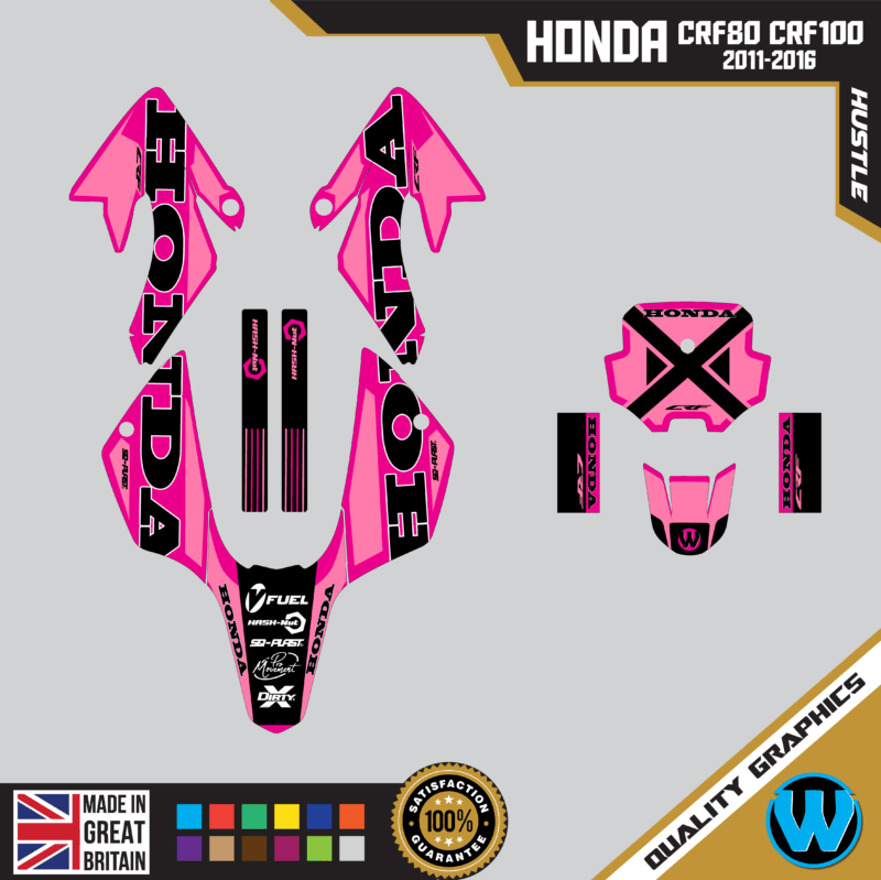 Honda CRF80 CRF100 2011 &#8211; 2016 Motocross Graphics |  MX Decals Kit Hustle Pink