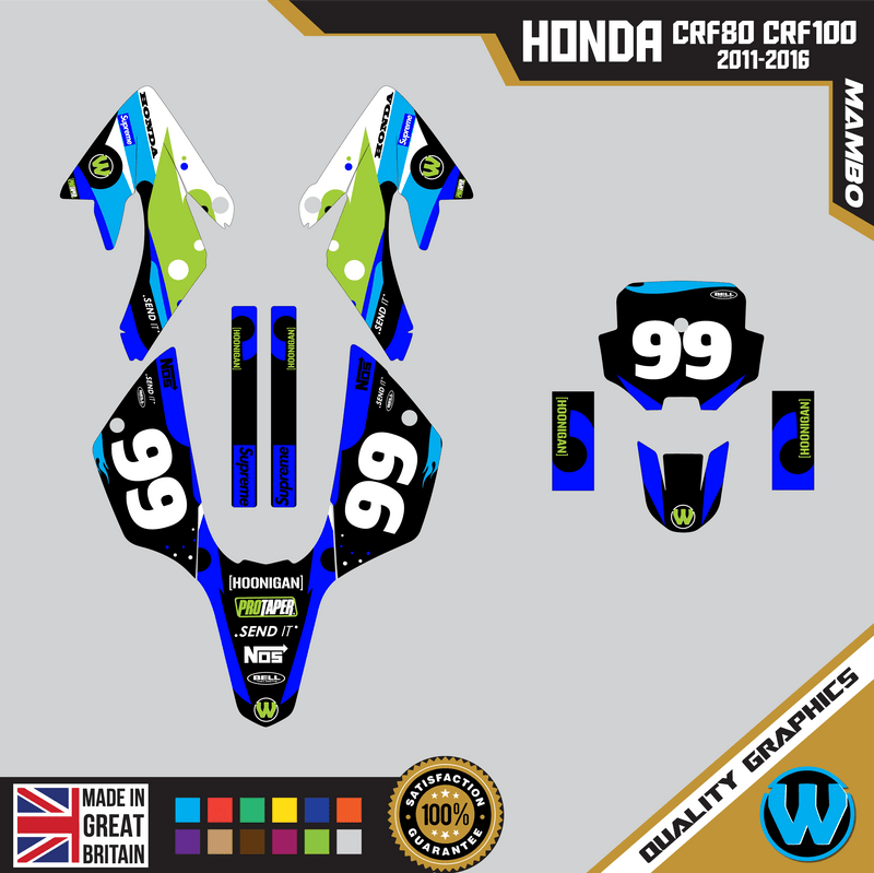 Honda CRF80 CRF100 2011 &#8211; 2016 Motocross Graphics |  MX Decals Kit Mambo Blue