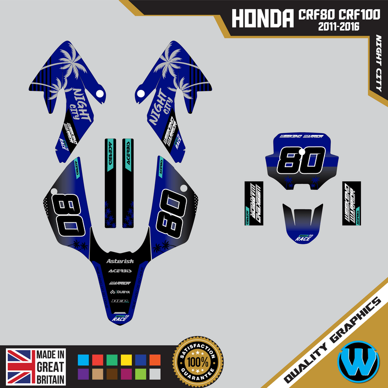Honda CRF80 CRF100 2011 &#8211; 2016 Motocross Graphics |  MX Decals Kit Night City Dark Blue