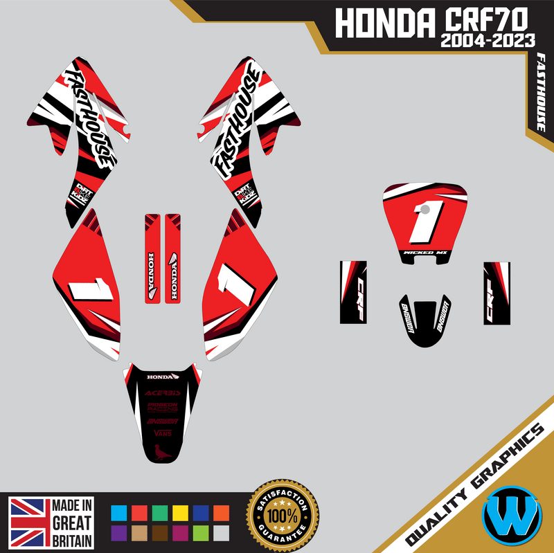 Honda CRF 70 2004 -2023 Motocross MX Graphics |  Decals Kit Fasthouse Red