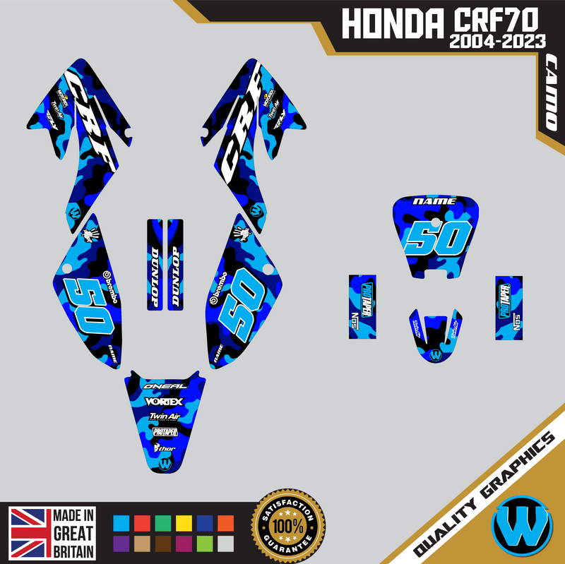 Honda CRF 70 2004 -2023 Motocross MX Graphics Decals Kit Camo Blue