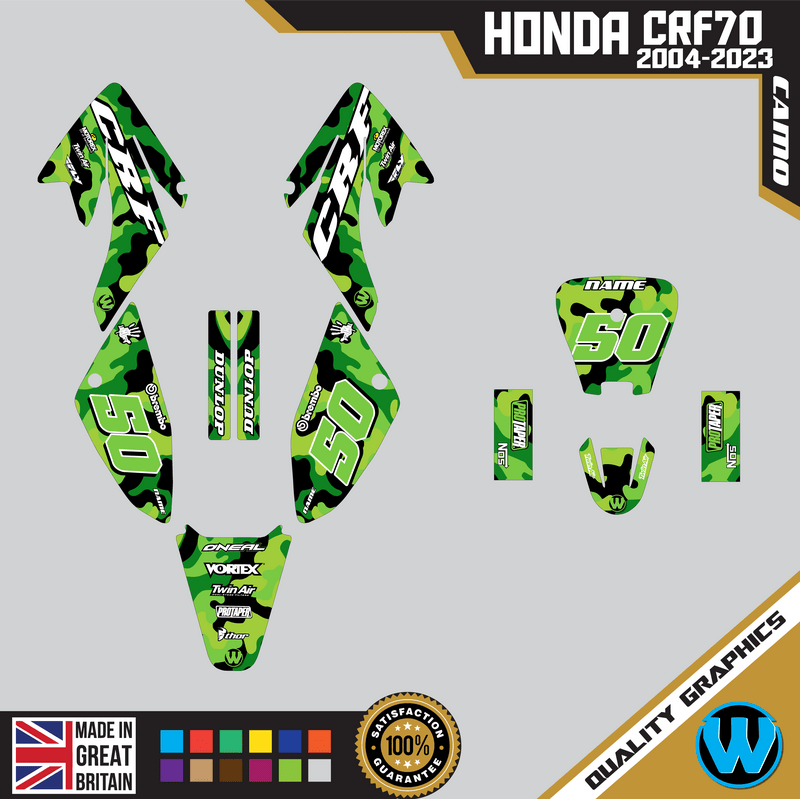 Honda CRF 70 2004 -2023 Motocross MX Graphics |  Decals Kit Camo Green