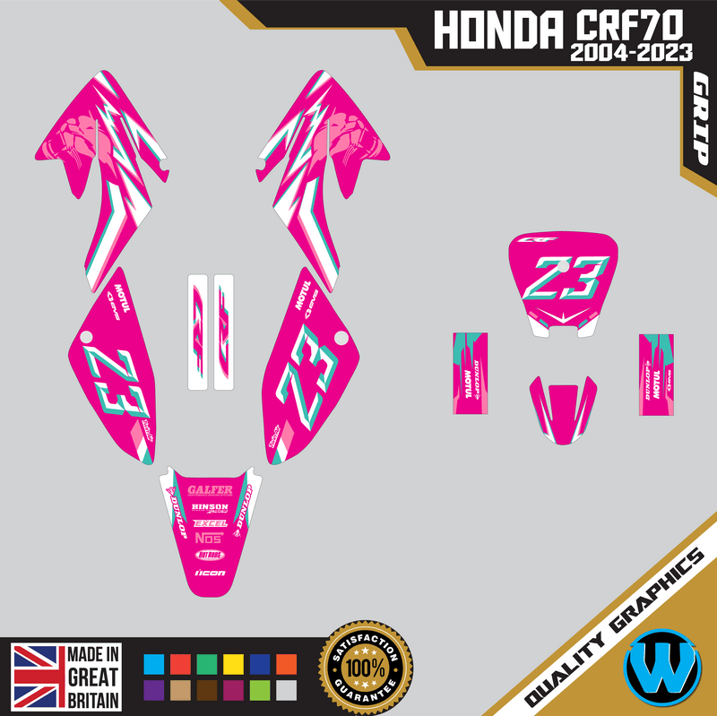 Honda CRF 70 2004 -2023 Motocross MX Graphics |  Decals Kit Grip Pink