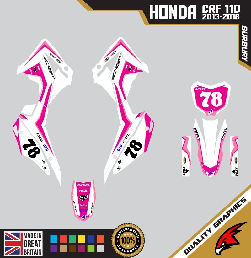 Honda CRF110F 2013 &#8211; 2018 Motocross Graphics |  MX Decals Kit Burbury Pink