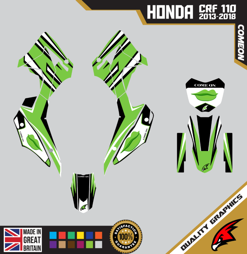 Honda CRF110F 2013 &#8211; 2018 Motocross Graphics |  MX Decals Kit Comeon Green