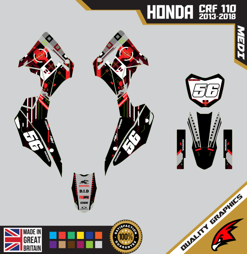 Honda CRF110F 2013 &#8211; 2018 Motocross Graphics |  MX Decals Kit Medi Red
