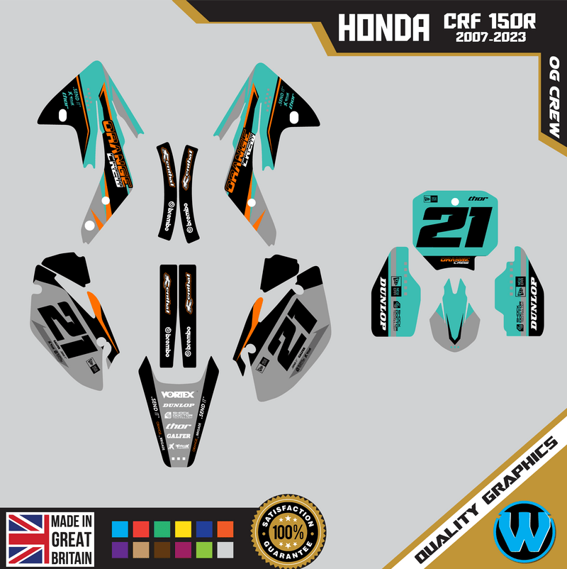 Honda CRF150R 2007 &#8211; 2023 Motocross Graphics |  MX Decals Kit OG Crew Teal