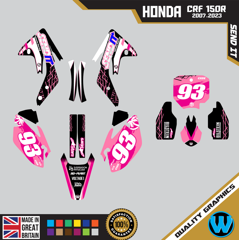 Honda CRF150R 2007 &#8211; 2023 Motocross Graphics |  MX Decals Kit SendIt Pink