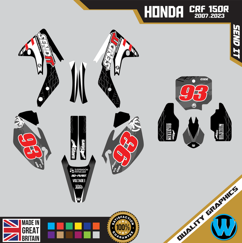 Honda CRF150R 2007 &#8211; 2023 Motocross Graphics |  MX Decals Kit SendIt Red