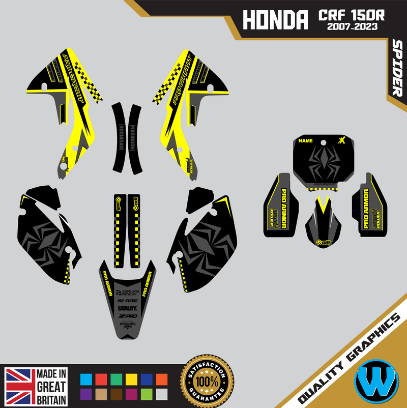 Honda CRF150R 2007 &#8211; 2023 Motocross Graphics |  MX Decals Kit Spider Yellow