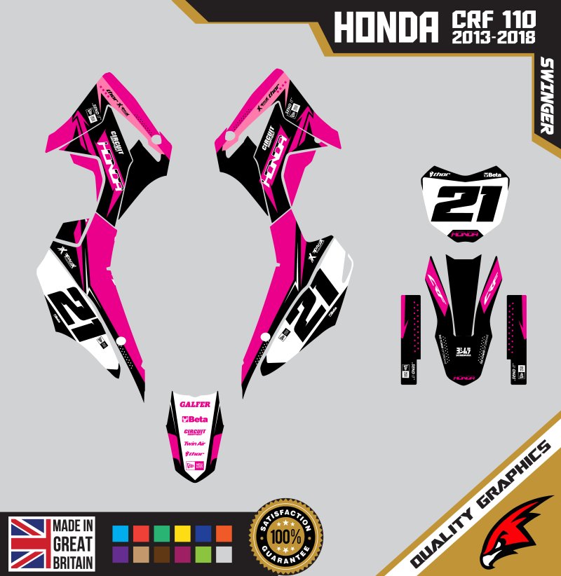 Honda CRF110F 2013 &#8211; 2018 Motocross Graphics |  MX Decals Kit Swinger Pink