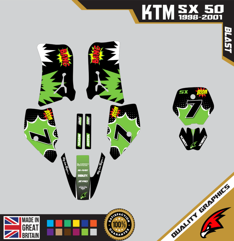 KTM SX50 50SX 1998 &#8211; 2001 Motocross Graphics |  MX Decals Kit Blast Green