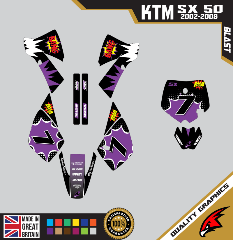 KTM SX50 50SX 2002 &#8211; 2008 Motocross Graphics MX Decals Kit Blast Purple