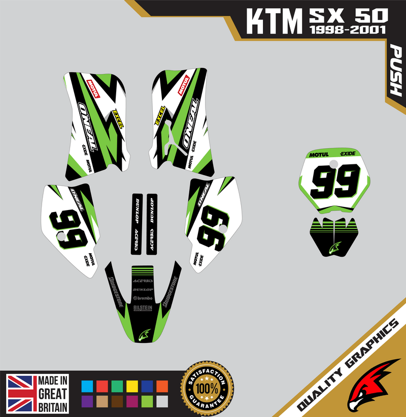 KTM SX50 50SX 1998 &#8211; 2001 Motocross Graphics |  MX Decals Kit Push Green