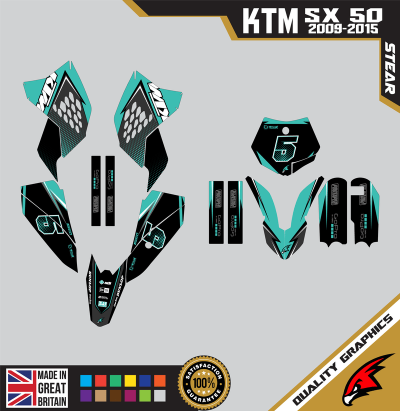 KTM SX50 50SX 2009 &#8211; 2015 Motocross Graphics |  MX Decals Kit Stear Teal