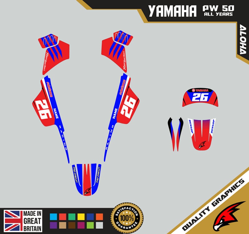 Yamaha PW50 Graphics Kit PEEWEE Graphics Kids Bike Graphics Aloha Red