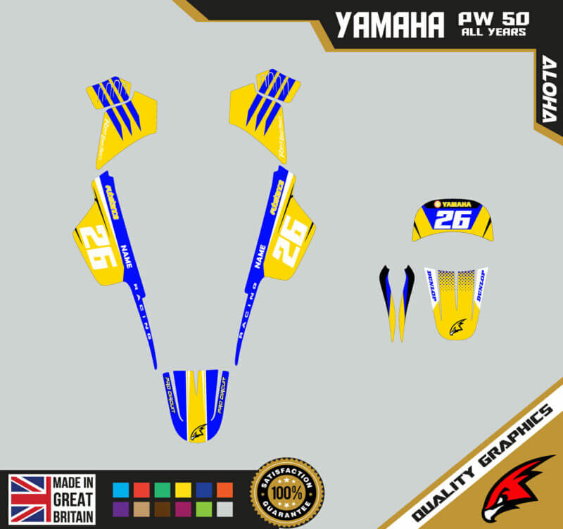 Yamaha PW50 Graphics Kit PEEWEE Graphics Kids Bike Graphics Aloha Yellow