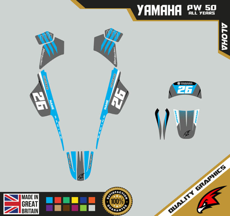 Yamaha PW50 Graphics Kit PEEWEE Graphics Kids Bike Graphics Aloha Blue