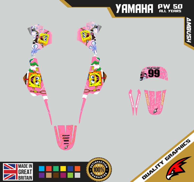 Yamaha PW50 Graphics Kit PEEWEE Graphics Kids Bike Graphics Spongebob Pink