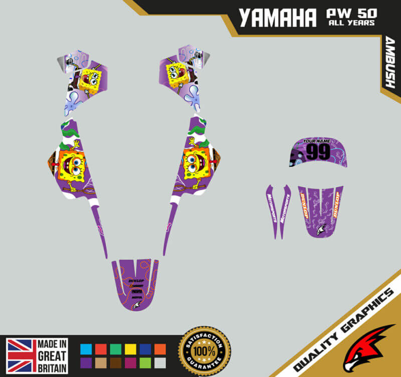 Yamaha PW50 Graphics Kit PEEWEE Graphics Kids Bike Graphics Spongebob Purple