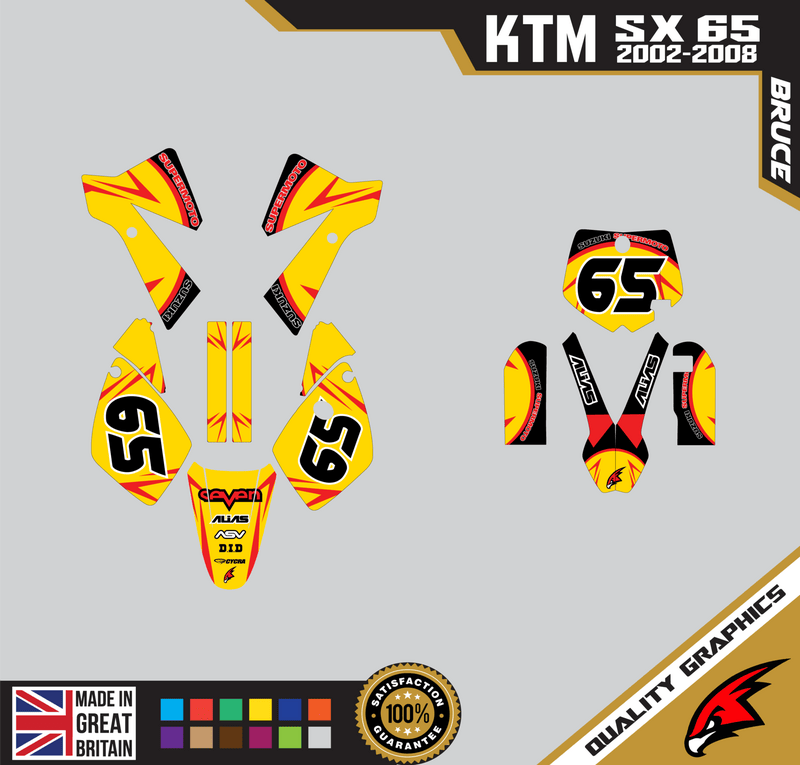 KTM SX65 02-08 Motocross Graphics | MX Decals Kit Bruce Yellow