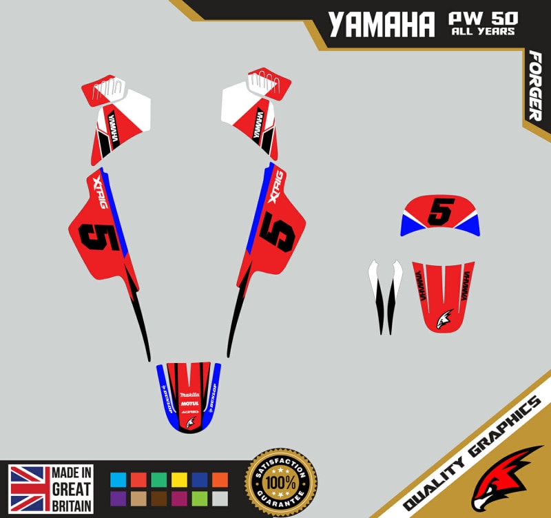 Yamaha PW50 Graphics Kit PEEWEE Graphics Kids Bike Graphics Forger Red Blue