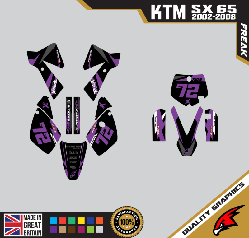 KTM SX65 02-08 Motocross Graphics | MX Decals Kit Freak Purple