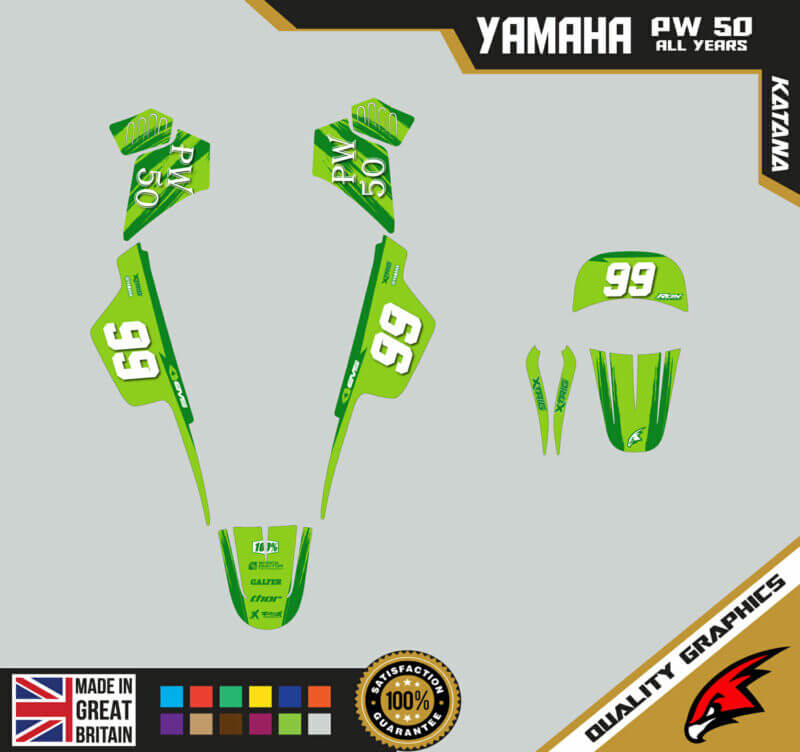 Yamaha PW50 Graphics Kit PEEWEE Graphics Kids Bike Graphics Katana Green