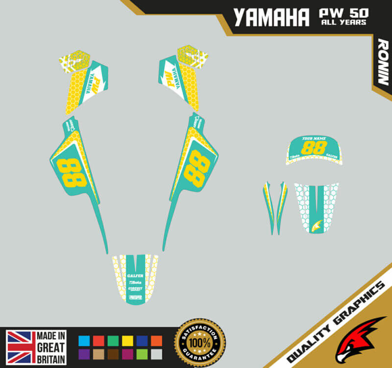 Yamaha PW50 Graphics Kit PEEWEE Graphics Kids Bike Graphics Ronin Teal