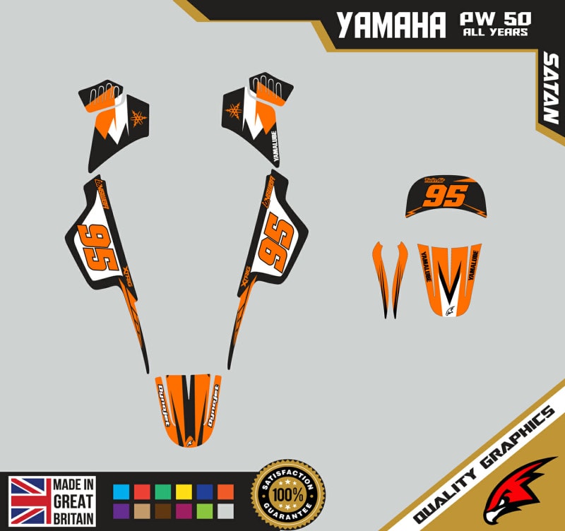 Yamaha PW50 Graphics Kit PEEWEE Graphics Kids Bike Graphics Satan Orange