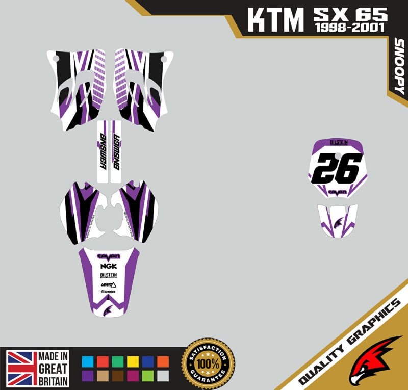 KTM SX65 98-01 Motocross Graphics | MX Decals Kit Snoopy Purple