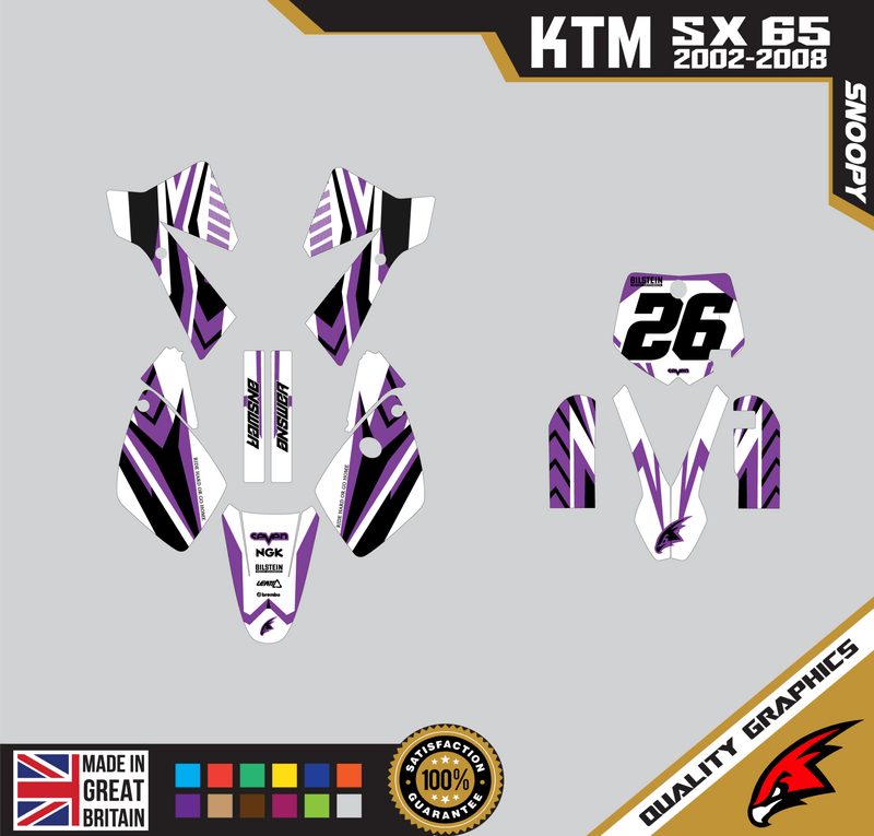 KTM SX65 02-08 Motocross Graphics | MX Decals Kit Snoopy Purple