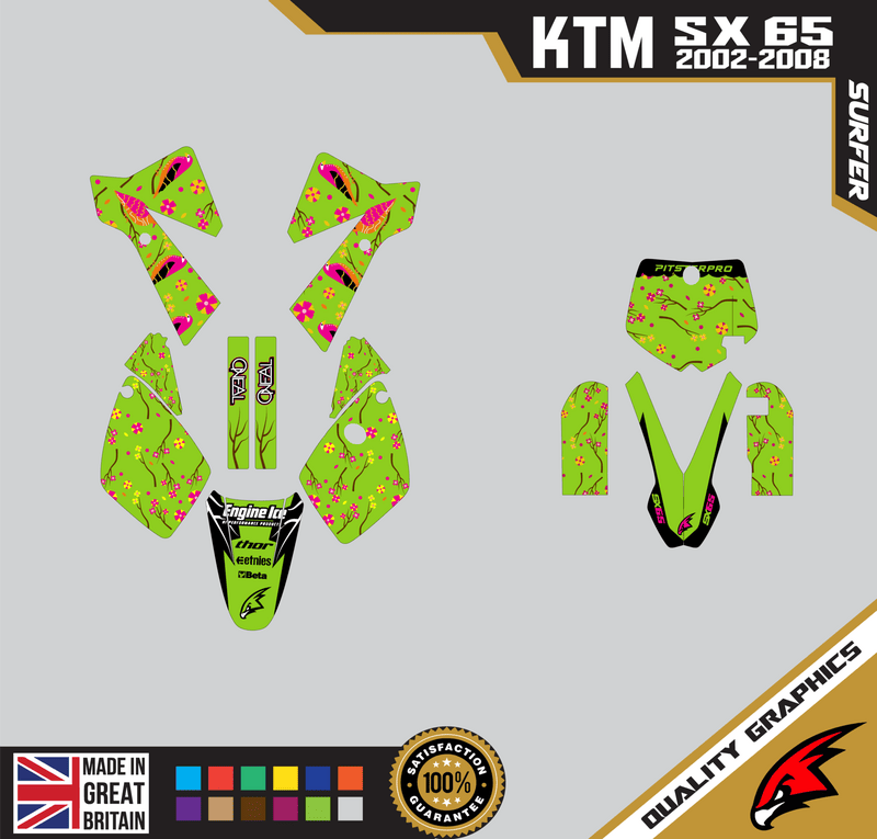 KTM SX65 02-08 Motocross Graphics | MX Decals Kit Surfer Green