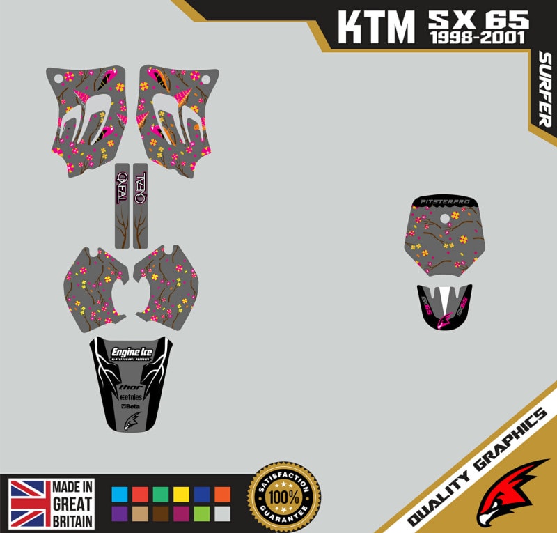 KTM SX65 98-01 Motocross Graphics | MX Decals Kit Surfer Grey